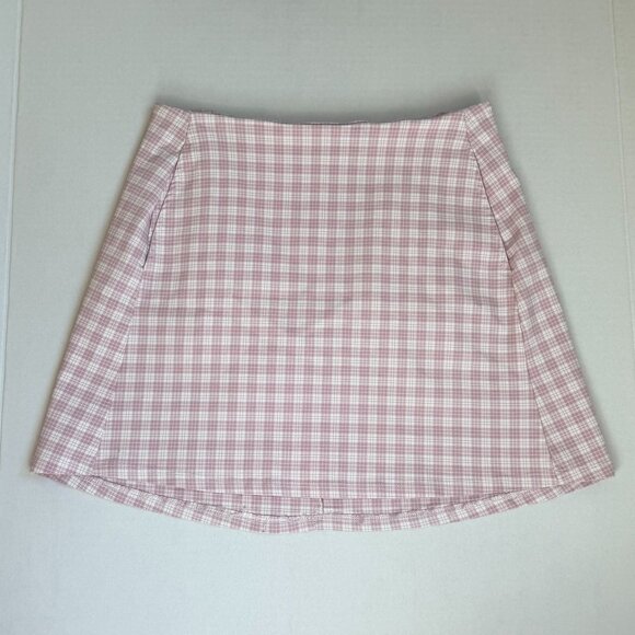 Altar'd State Pink Gingham Mini Skirt – Plaid A-Line High Waist Skirt - Picture 1 of 2